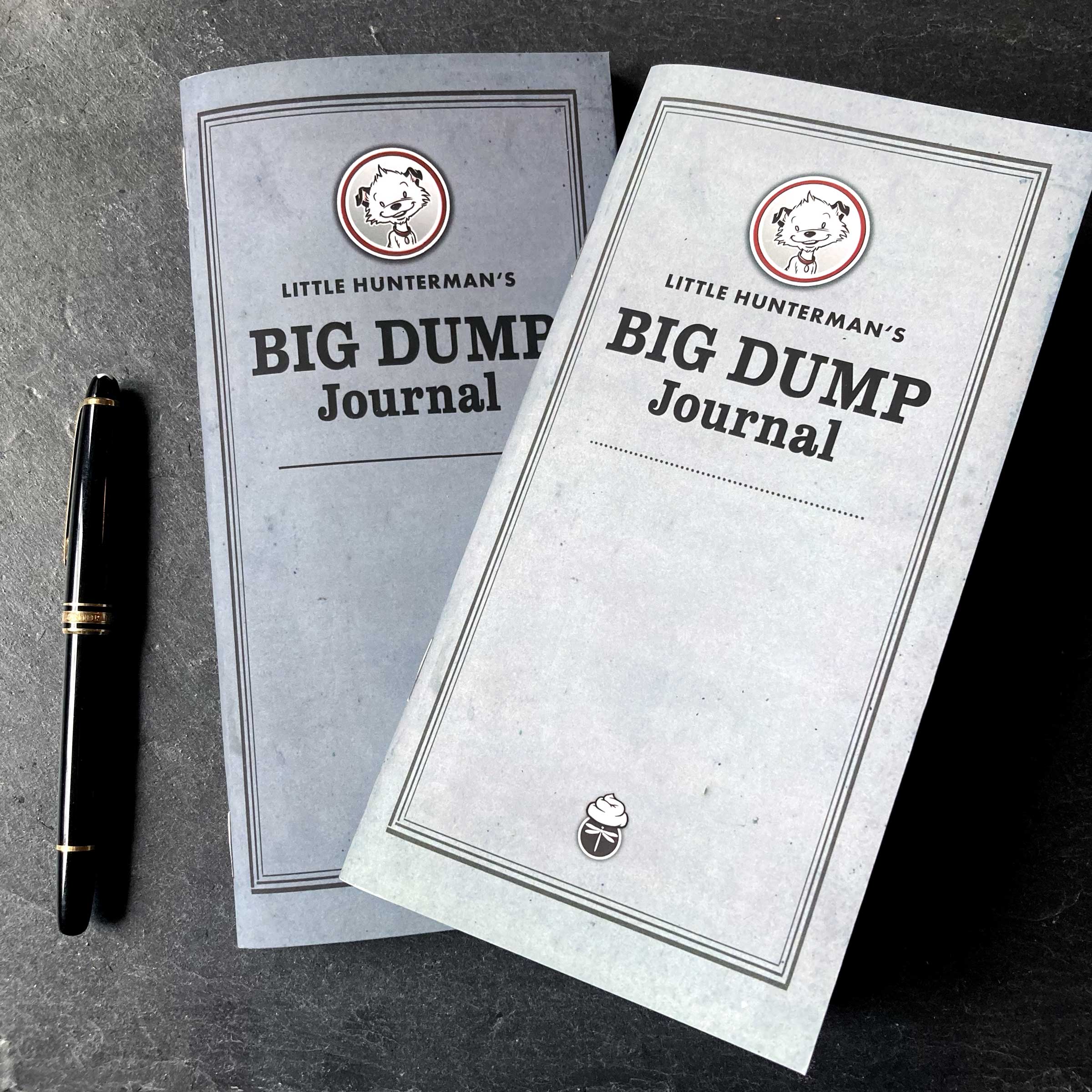 two of Little Hunterman's big Dump Journals (Refill version): one with lined and one with dotted pages.