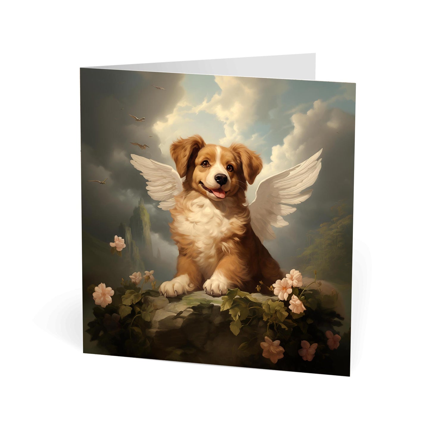 One of Flynn's 'Guardian Angel Dog' greeting card designs. Each card comes with an envelope. Detail.
