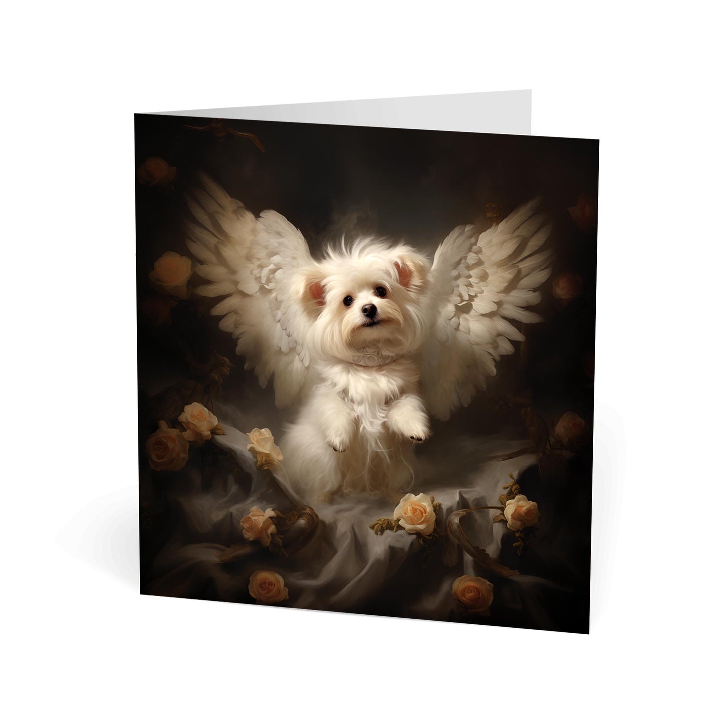 One of Flynn's 'Guardian Angel Dog' greeting card designs. Each card comes with an envelope. Detail.