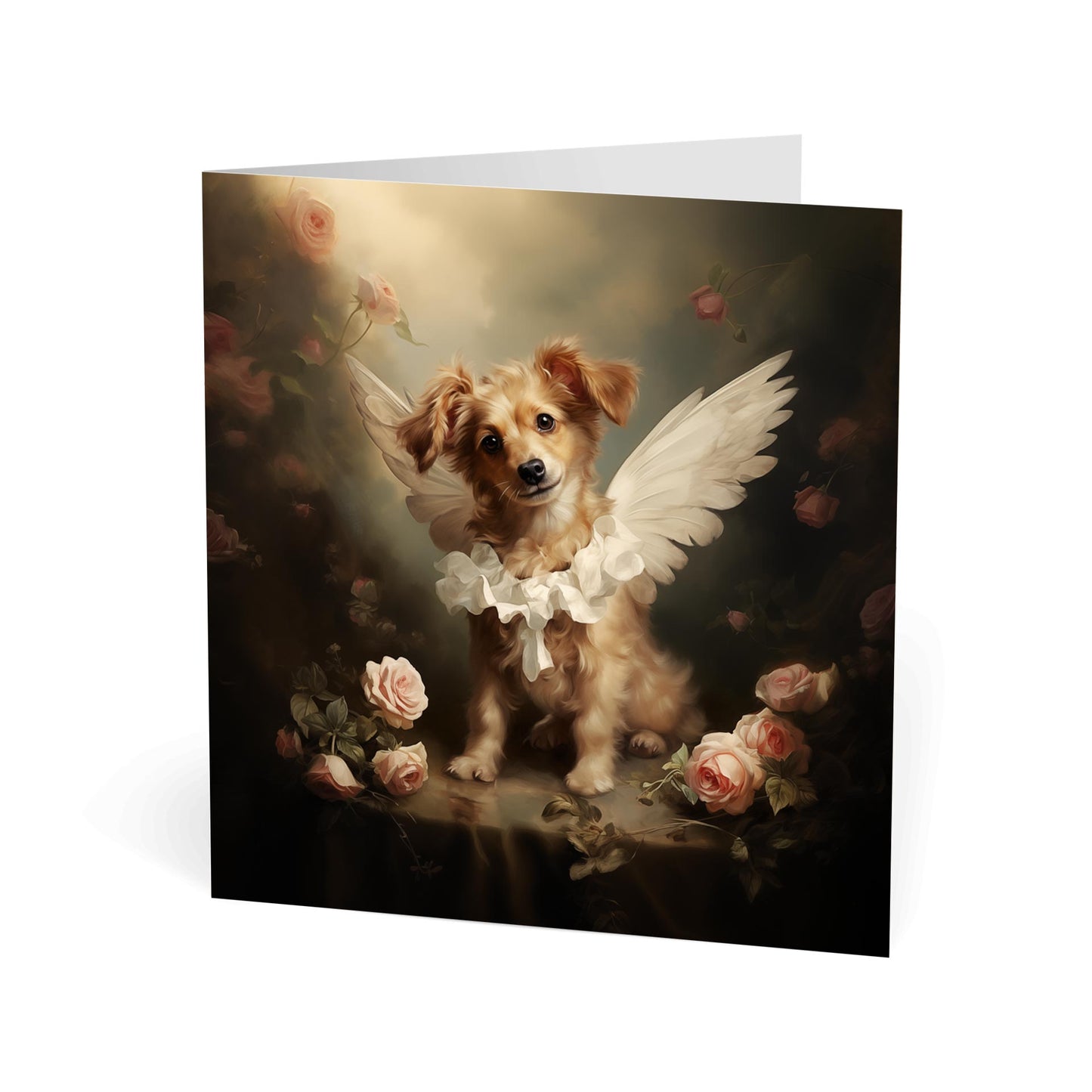 One of Flynn's 'Guardian Angel Dog' greeting card designs. Each card comes with an envelope. Detail.