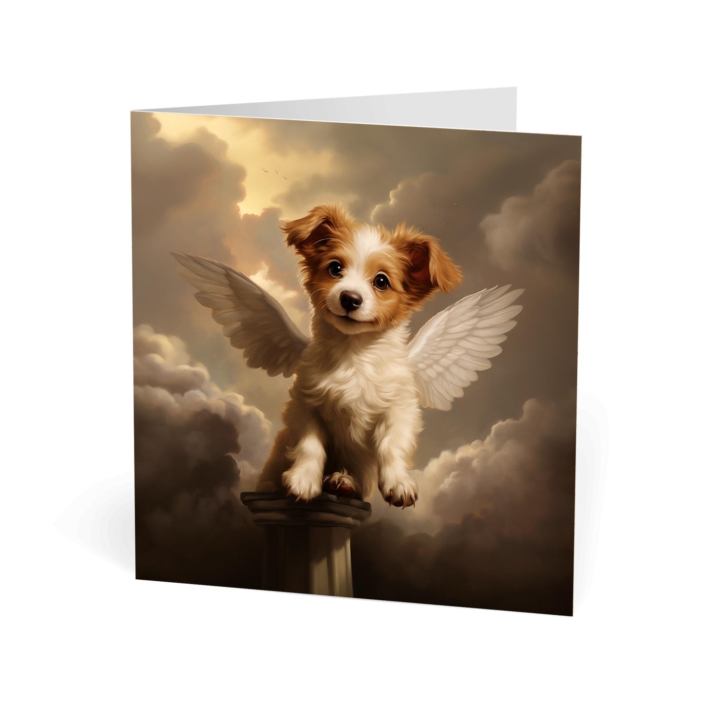 One of Flynn's 'Guardian Angel Dog' greeting card designs. Each card comes with an envelope. Detail.