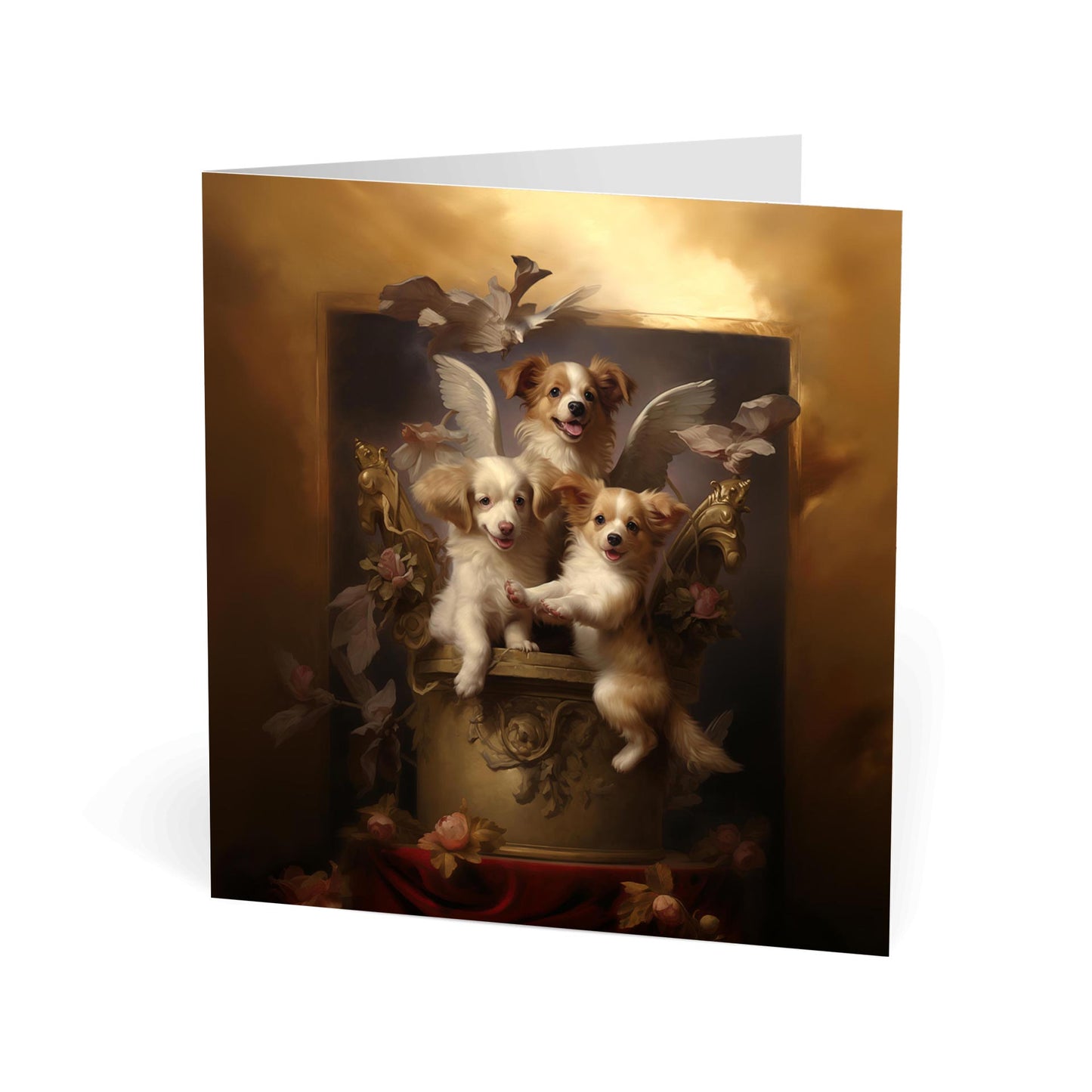One of Flynn's 'Guardian Angel Dog' greeting card designs. Each card comes with an envelope. Detail.