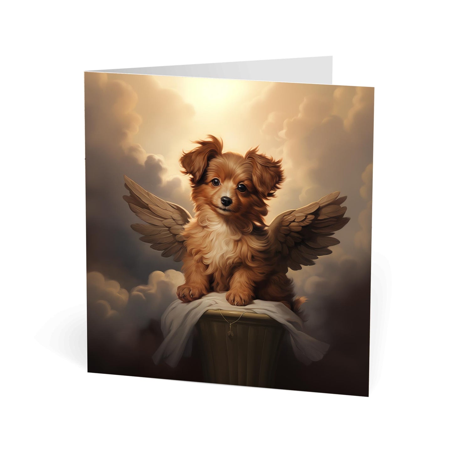 One of Flynn's 'Guardian Angel Dog' greeting card designs. Each card comes with an envelope. Detail.