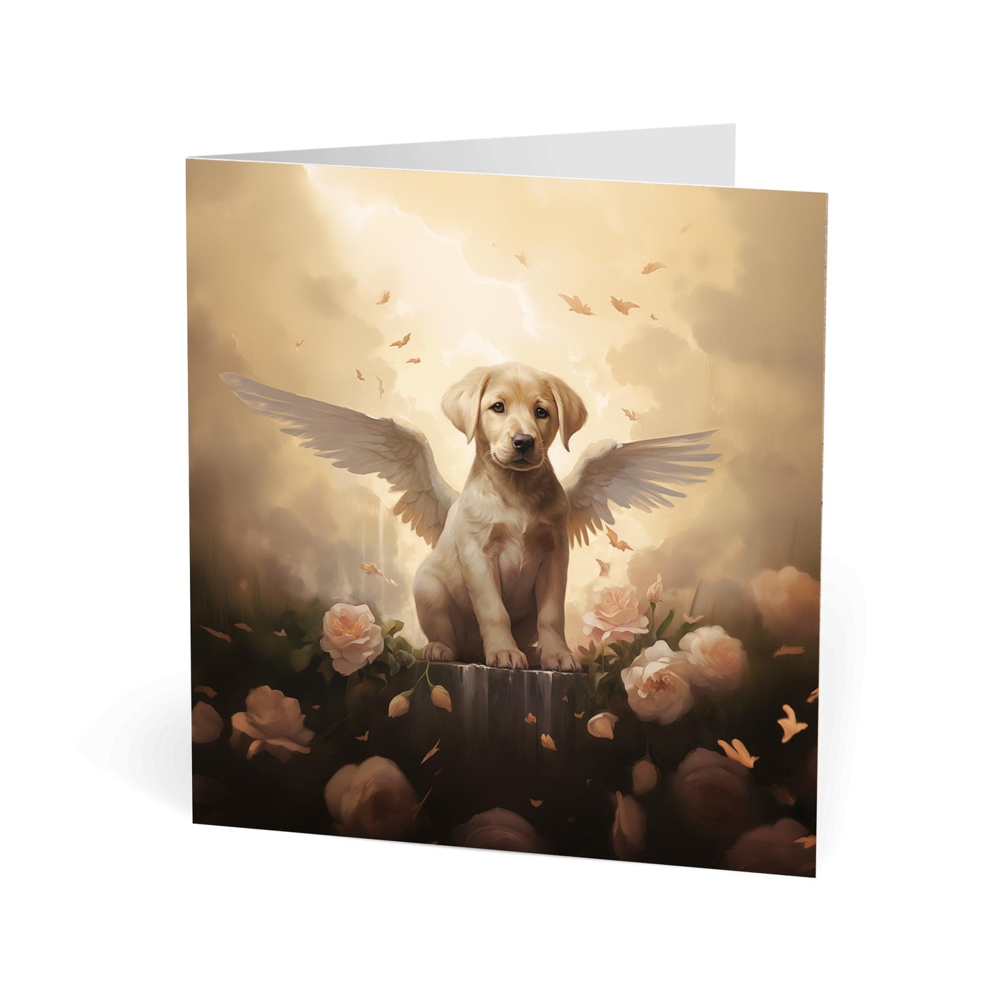 One of Flynn's 'Guardian Angel Dog' greeting card designs. Each card comes with an envelope. Detail.