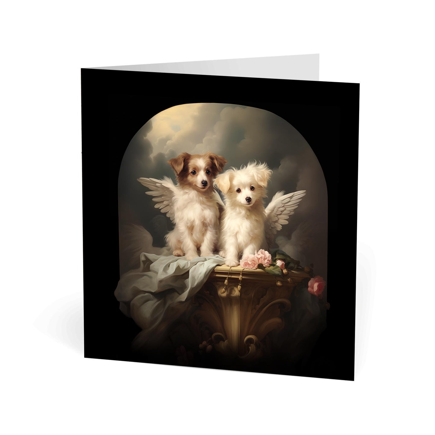 One of Flynn's 'Guardian Angel Dog' greeting card designs. Each card comes with an envelope. Detail.