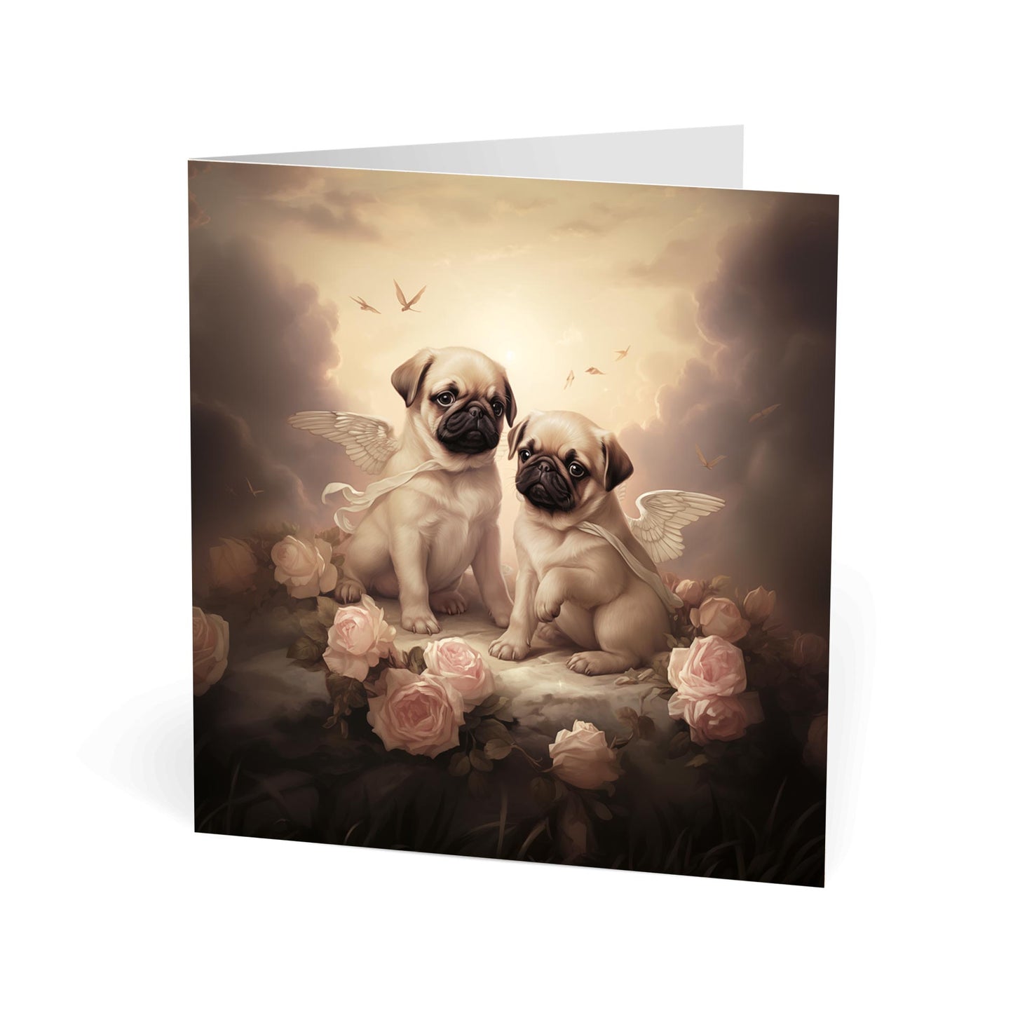 One of Flynn's 'Guardian Angel Dog' greeting card designs. Each card comes with an envelope. Detail.
