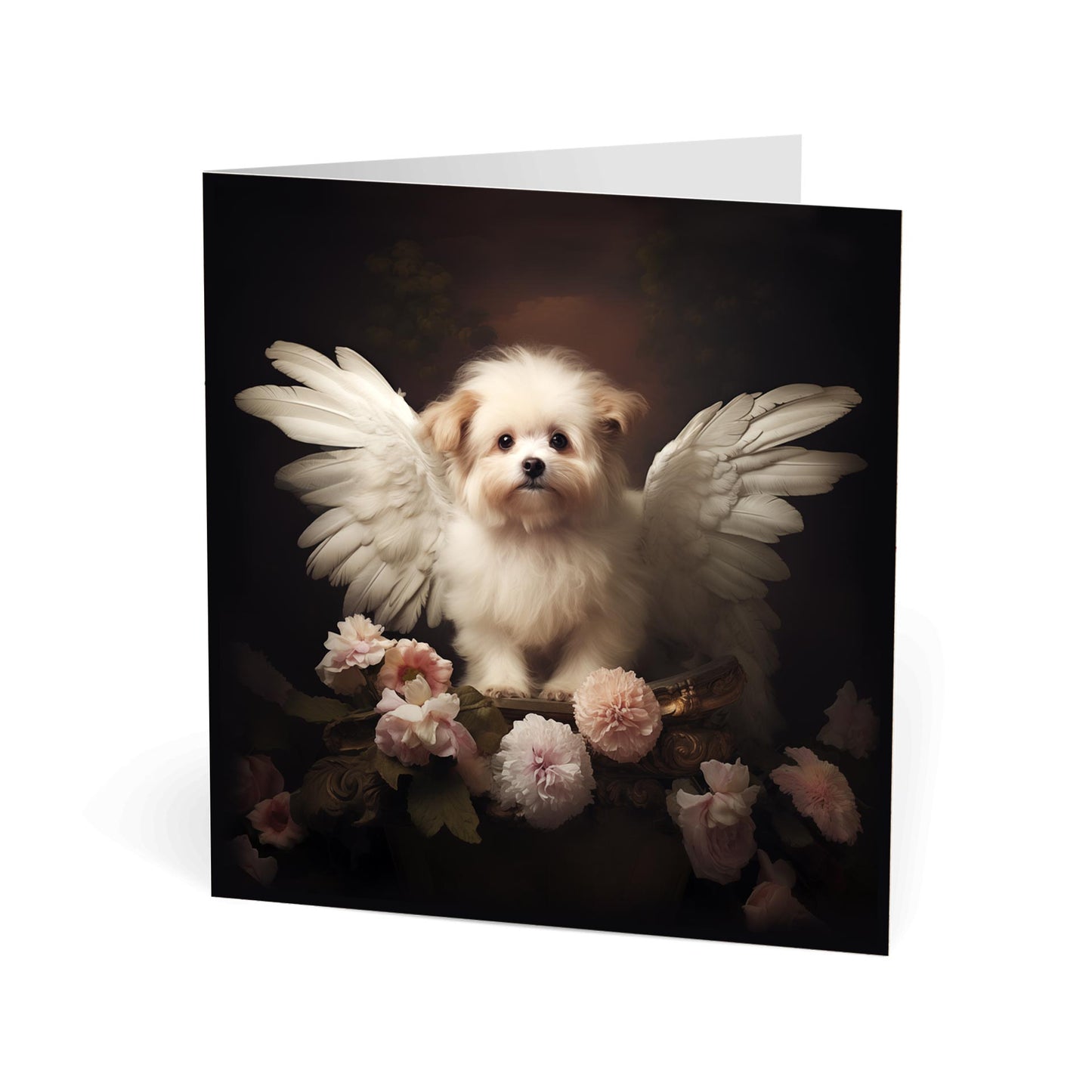 One of Flynn's 'Guardian Angel Dog' greeting card designs. Each card comes with an envelope. Detail.