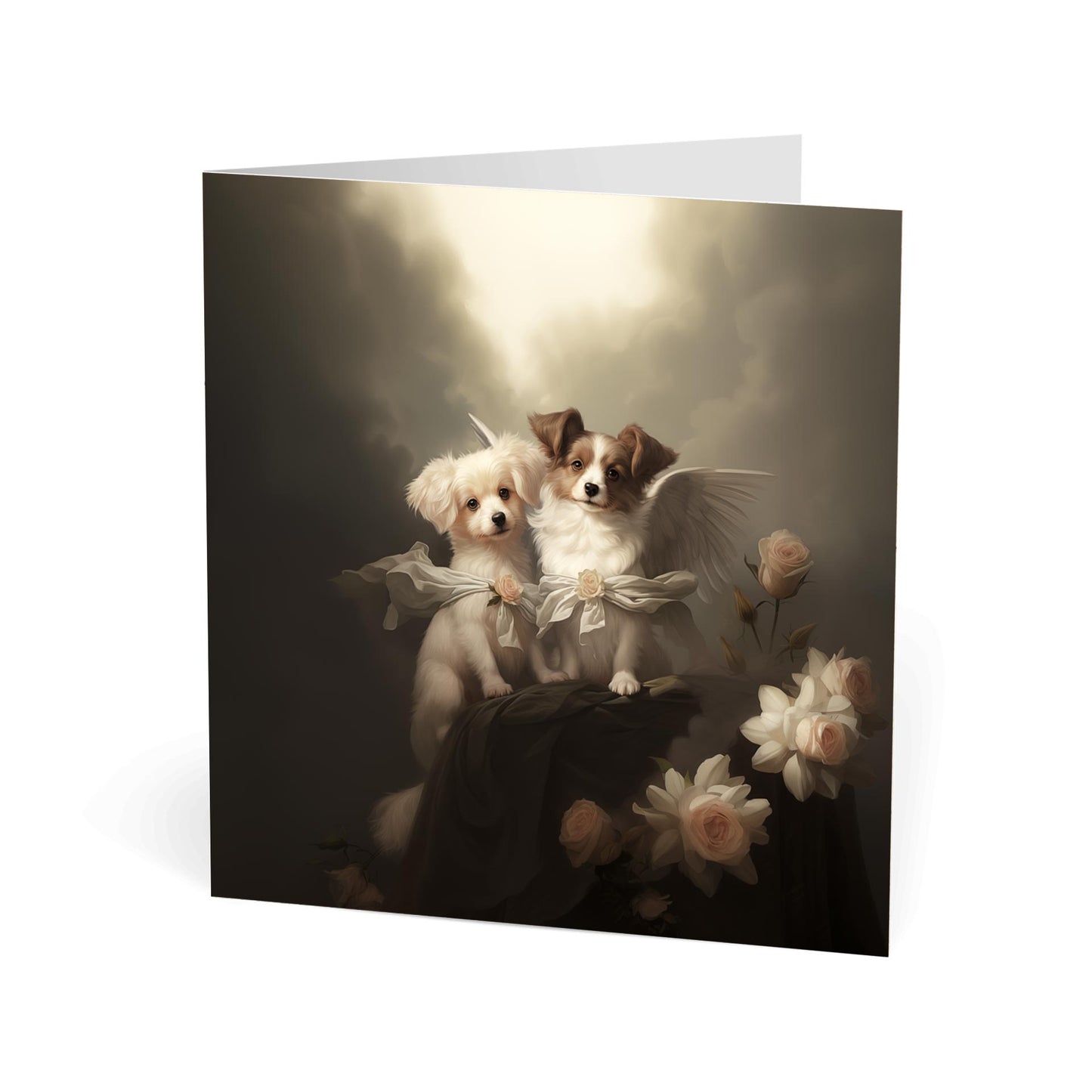 One of Flynn's 'Guardian Angel Dog' greeting card designs. Each card comes with an envelope. Detail.