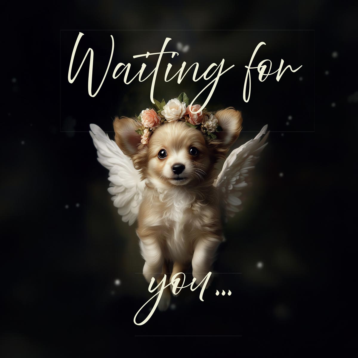 One of Flynn's 'Guardian Angel Dog' greeting card designs. Each card comes with an envelope. Detail with "Waiting for you…"