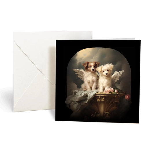 This product includes one A017 "Guardian Angel Dogs" greeting card from the Matchmaker Dogs design set. It includes a 16x16cm envelope.