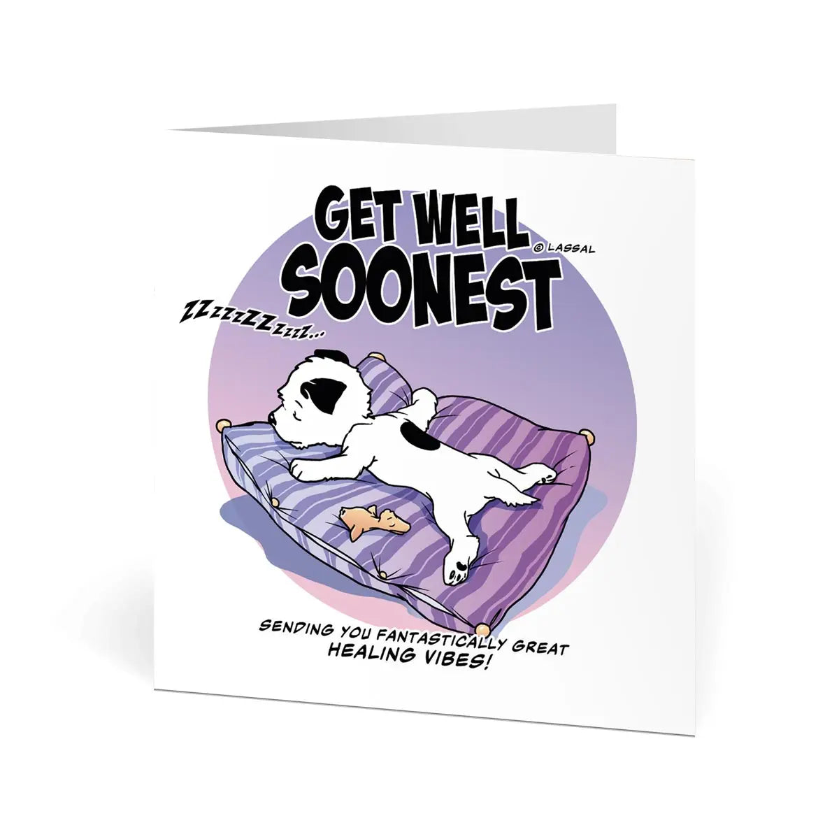 Little Hunterman's "Get Well Soonest" Greeting Card. Square card, folded, standing, closed.