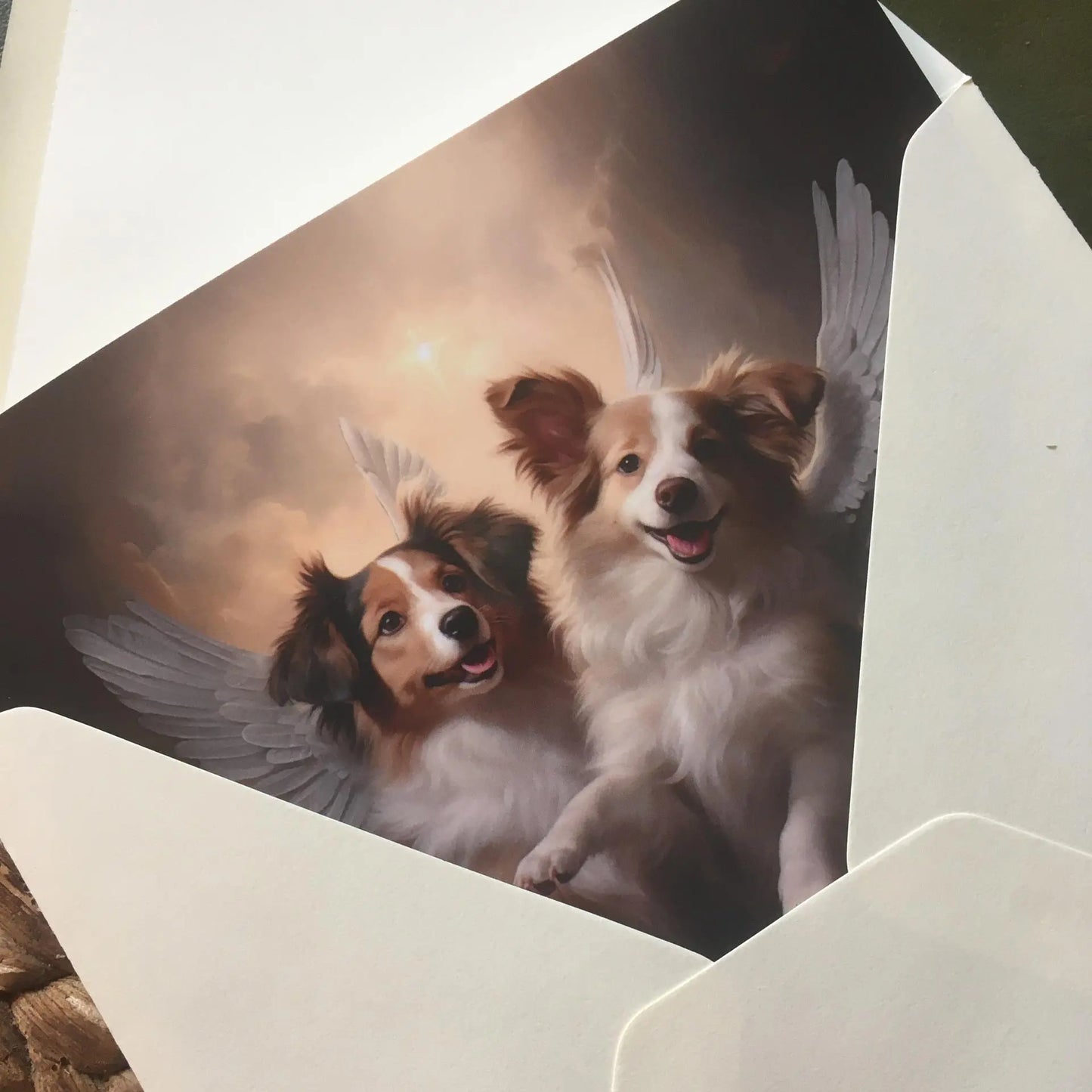 One of Flynn's 'Guardian Angel Dog' greeting card designs. Each card comes with an envelope.