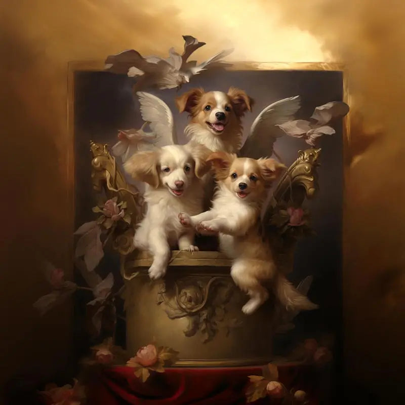 One of Flynn's 'Guardian Angel Dog' greeting card designs. Each card comes with an envelope. Detail.
