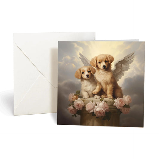 One of Flynn's 'Guardian Angel Dog' greeting card designs. Each card comes with an envelope. Detail.