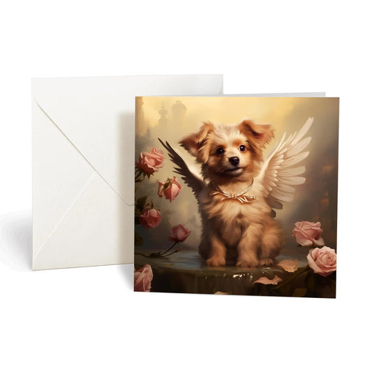 One of Flynn's 'Guardian Angel Dog' greeting card designs. Each card comes with an envelope. Detail.