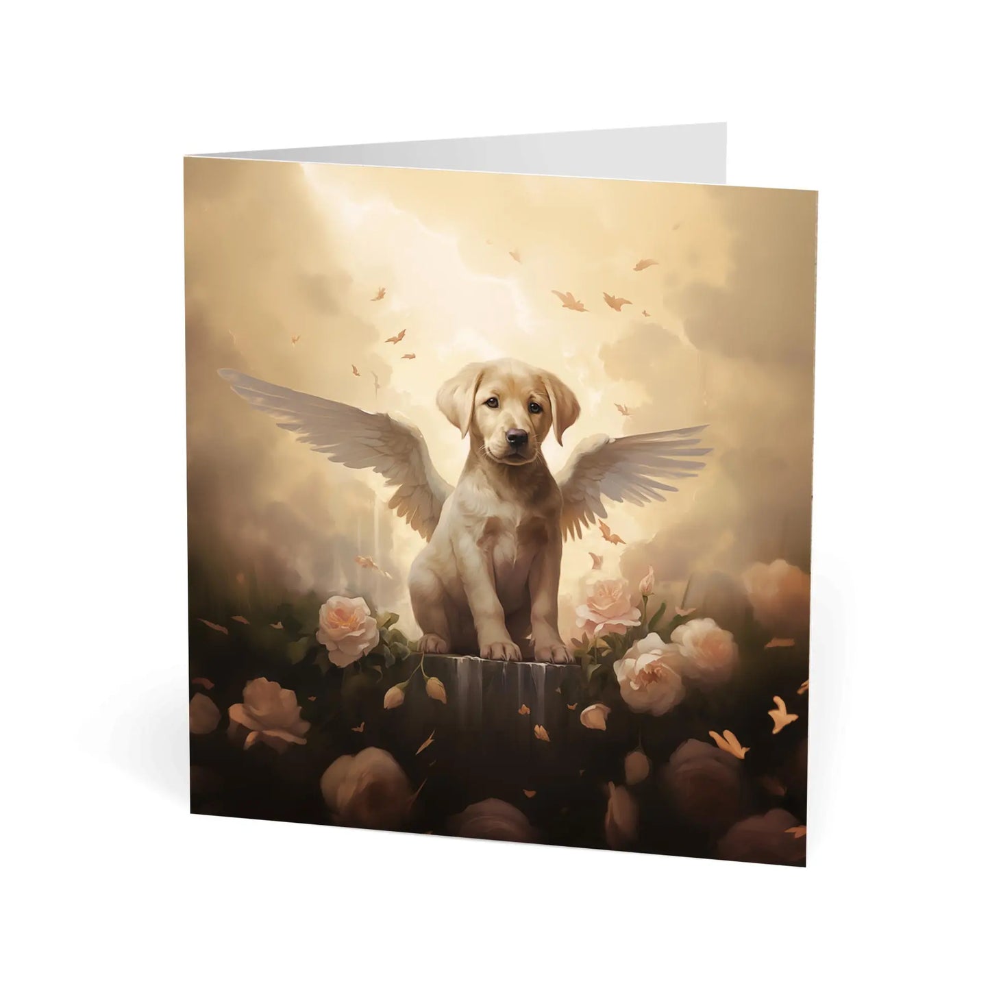 One of Flynn's 'Guardian Angel Dog' greeting card designs. Each card comes with an envelope. Detail.