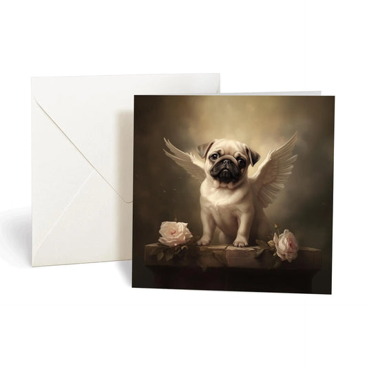 One of Flynn's 'Guardian Angel Dog' greeting card designs. Each card comes with an envelope. Detail.