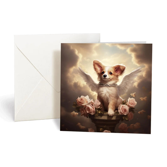 One of Flynn's 'Guardian Angel Dog' greeting card designs. Each card comes with an envelope. Detail.