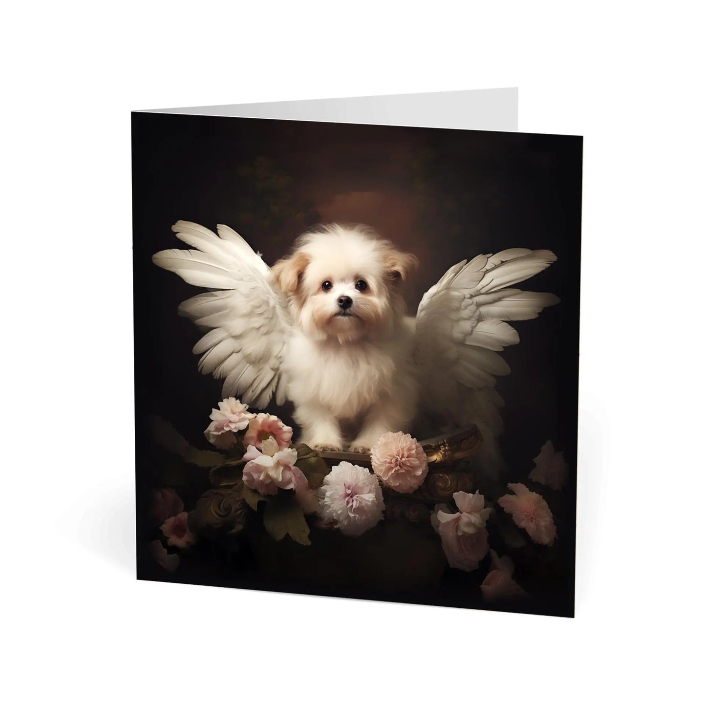 One of Flynn's 'Guardian Angel Dog' greeting card designs. Each card comes with an envelope. Detail.