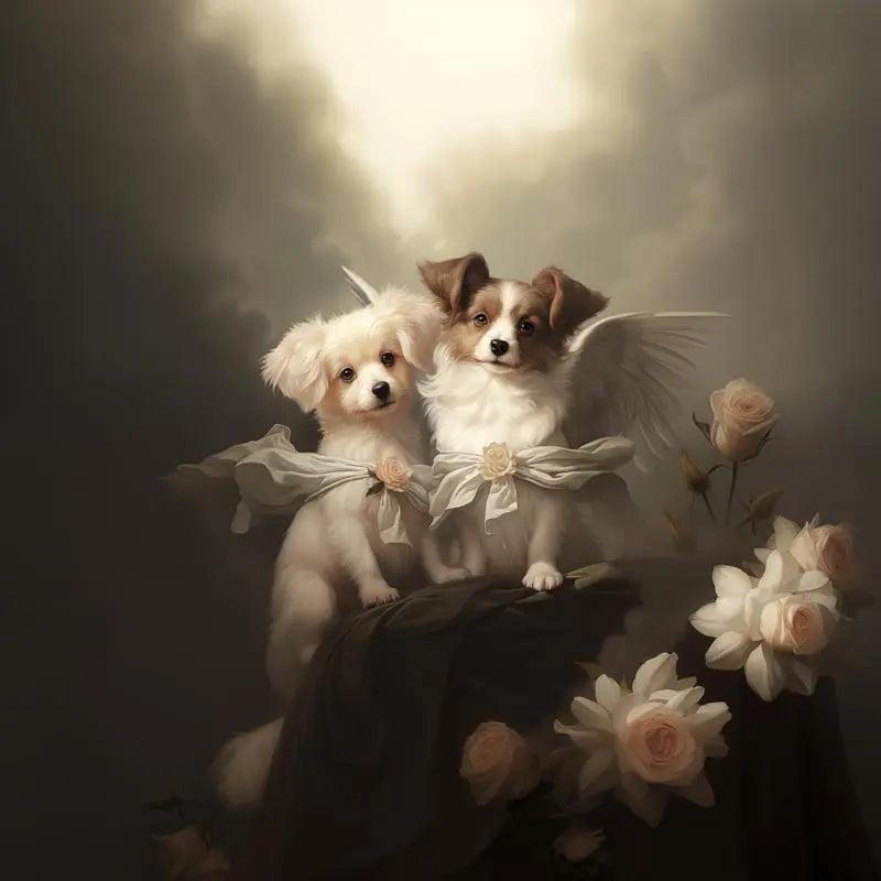 One of Flynn's 'Guardian Angel Dog' greeting card designs. Each card comes with an envelope. Detail.
