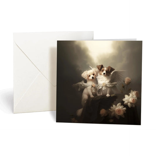 One of Flynn's 'Guardian Angel Dog' greeting card designs. Each card comes with an envelope. Detail.