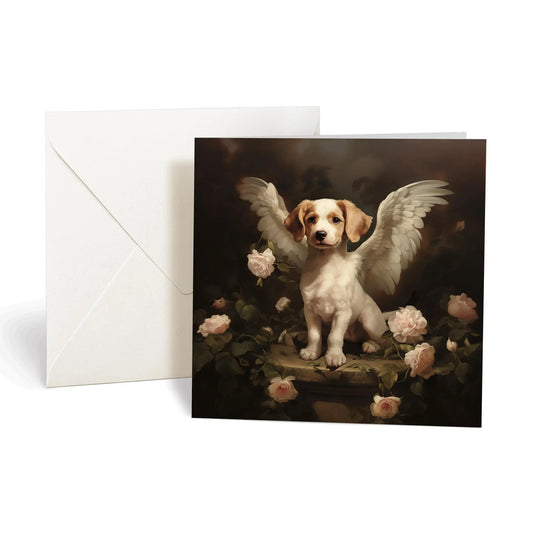 One of Flynn's 'Guardian Angel Dog' greeting card designs. Each card comes with an envelope. Detail.