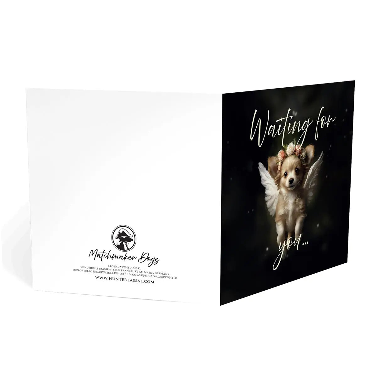 One of Flynn's 'Guardian Angel Dog' greeting card designs. Each card comes with an envelope. Detail.