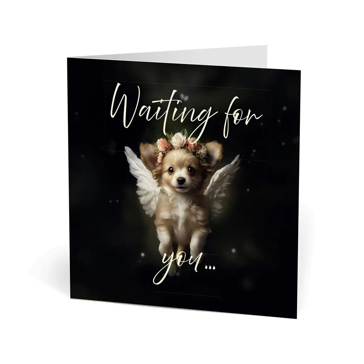 Product photo of one of Flynn's Matchmaker Dog greeting cards, half open, on a white background