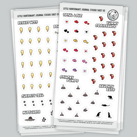 Hunterman's Journal Companion Sticker Sheets 01+02 | Mixed Pack of 10 Sheets, 5 per Design