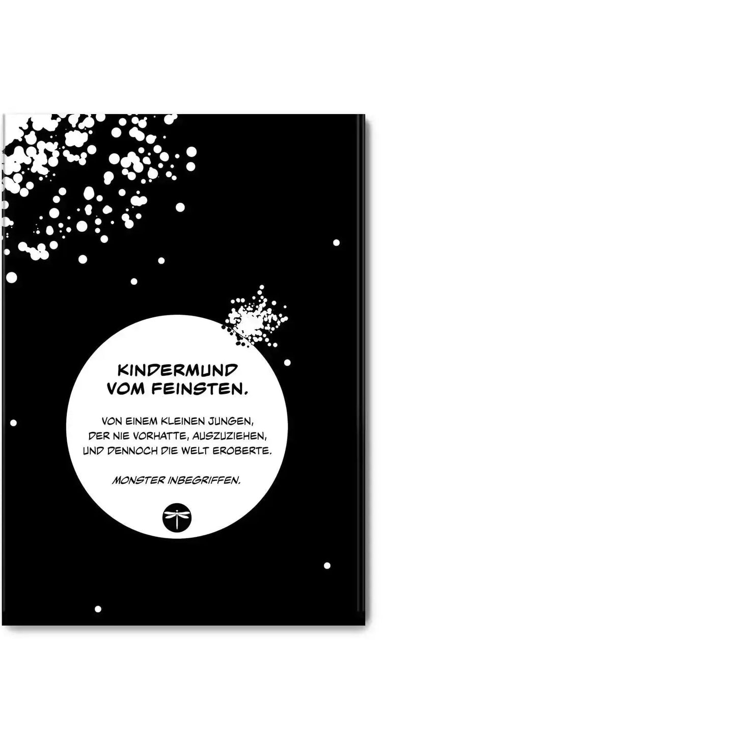 This image shows the hardcover of "Klein Tobi erobert die Welt: lauter wahre (Monster-)Geschichten" by Hunter Lassal on a white surface. The closed book is face down letting you see and read its back cover copy.