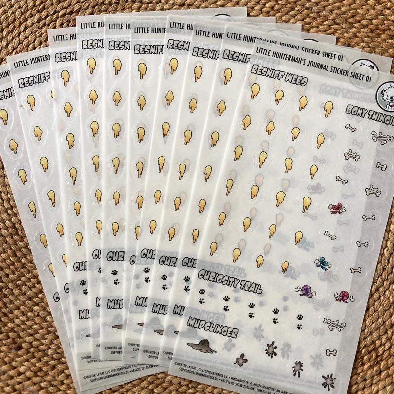 10 Little Hunterman Journal Sticker sheets 01, lying on a table