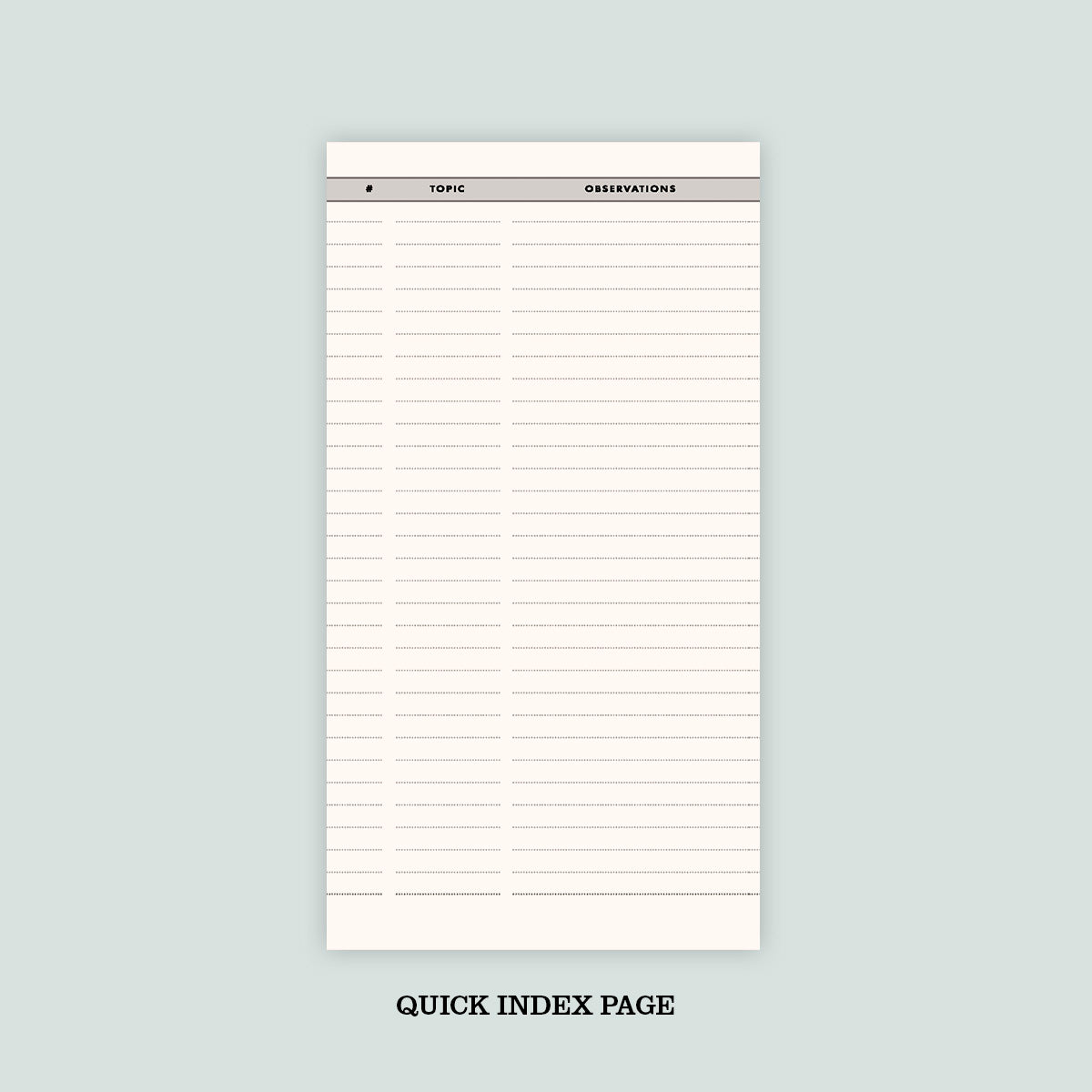 Little Hunterman's QUICK WEE Journal Index page