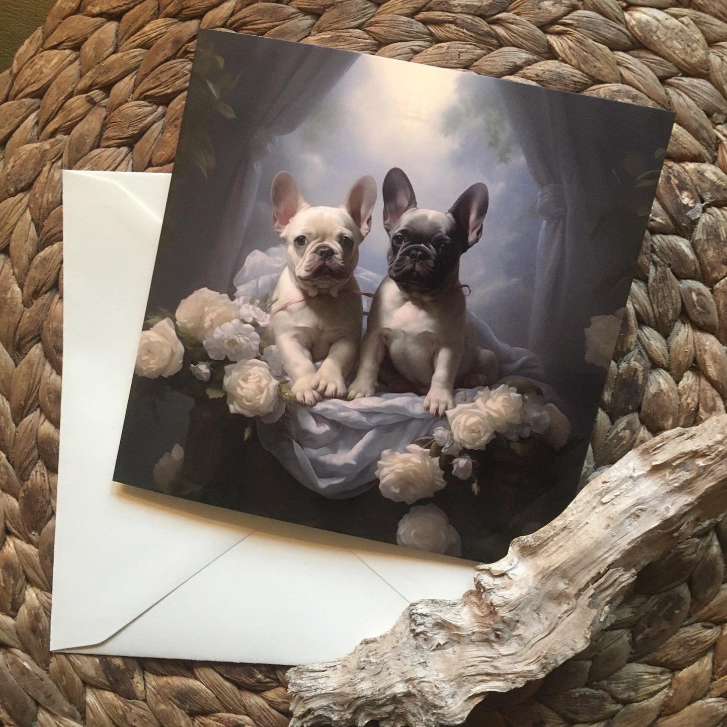 One of Flynn's 'Matchmaker Dog' greeting card designs. Each card comes with an envelope. Detail.
