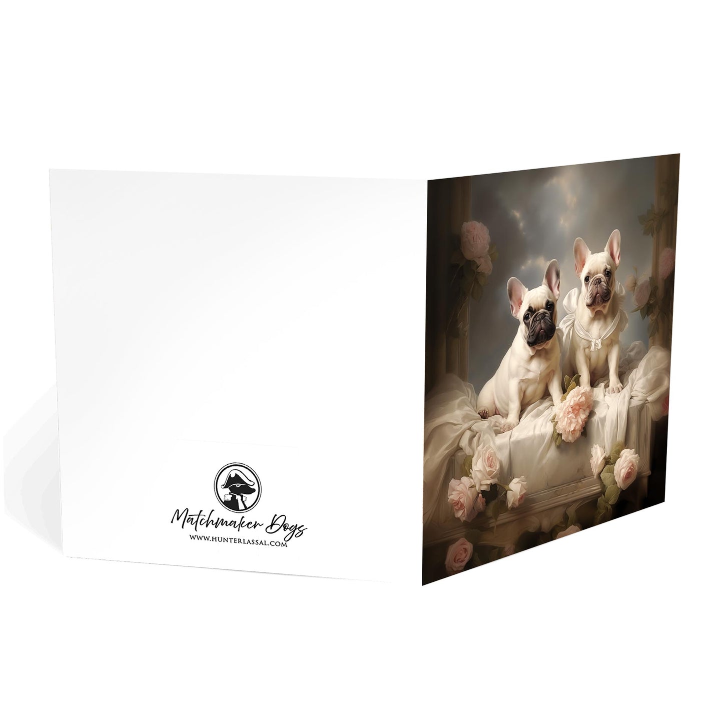 One of Flynn's 'Matchmaker Dog' greeting card designs. Each card comes with an envelope. Detail.