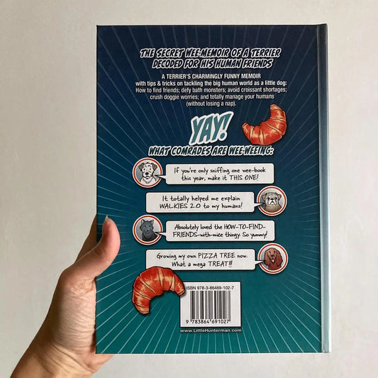 The Big World According to Little Hunterman premium hardcover edition is exclusively sold in the Hunter Lassal Store. It comes with black and white illustrations on white, coated paper. Here you can see the back cover.