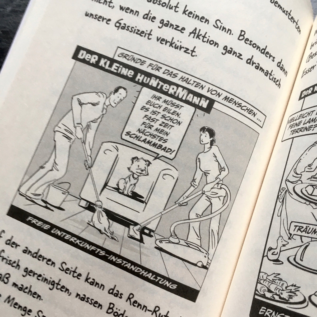 Die große Welt des kleinen Huntermann, die lustigen Hundememoiren eines kleinen Terriers, von Hunter Lassal. Standardausgabe mit Schwarz-Weiß-Druck auf cremefarbenem Papier - Innenansicht