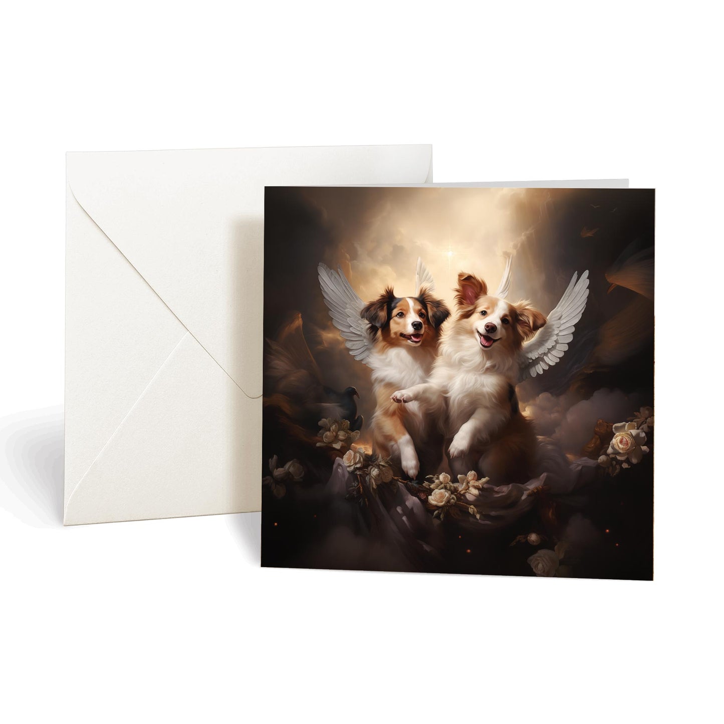 This product includes one A001-2 "Guardian Angel Dogs" greeting card from the Matchmaker Dogs design set. It comes with a 16x16cm envelope.