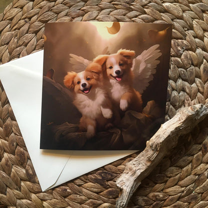 One of Flynn's 'Guardian Angel Dog' greeting card designs. Each card comes with an envelope. Detail.