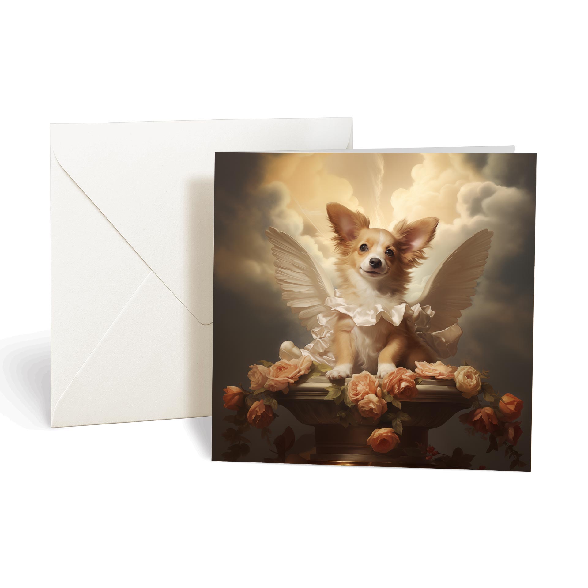 This product includes one A003-2 "Guardian Angel Dogs" greeting card from the Matchmaker Dogs design set. It includes a 16x16cm envelope.