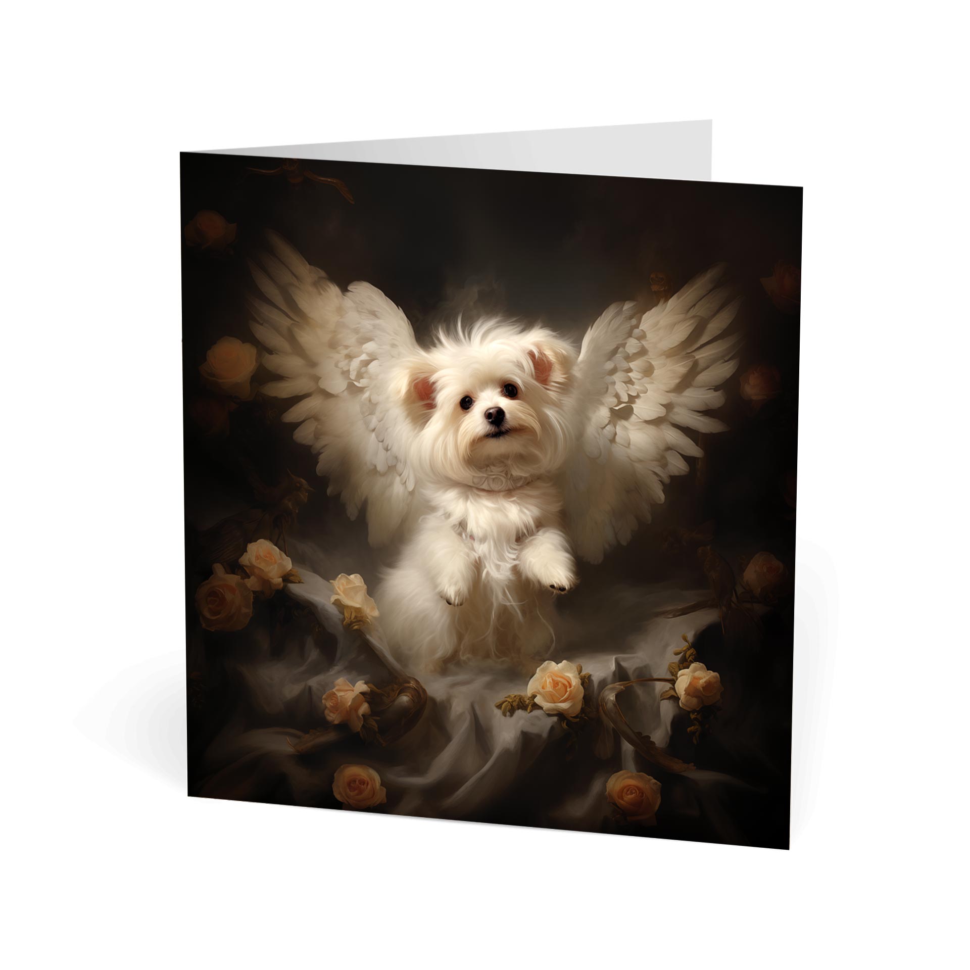 One of Flynn's 'Guardian Angel Dog' greeting card designs. Each card comes with an envelope. Detail.