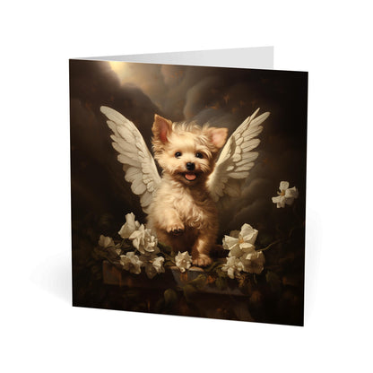 One of Flynn's 'Guardian Angel Dog' greeting card designs. Each card comes with an envelope. Detail.