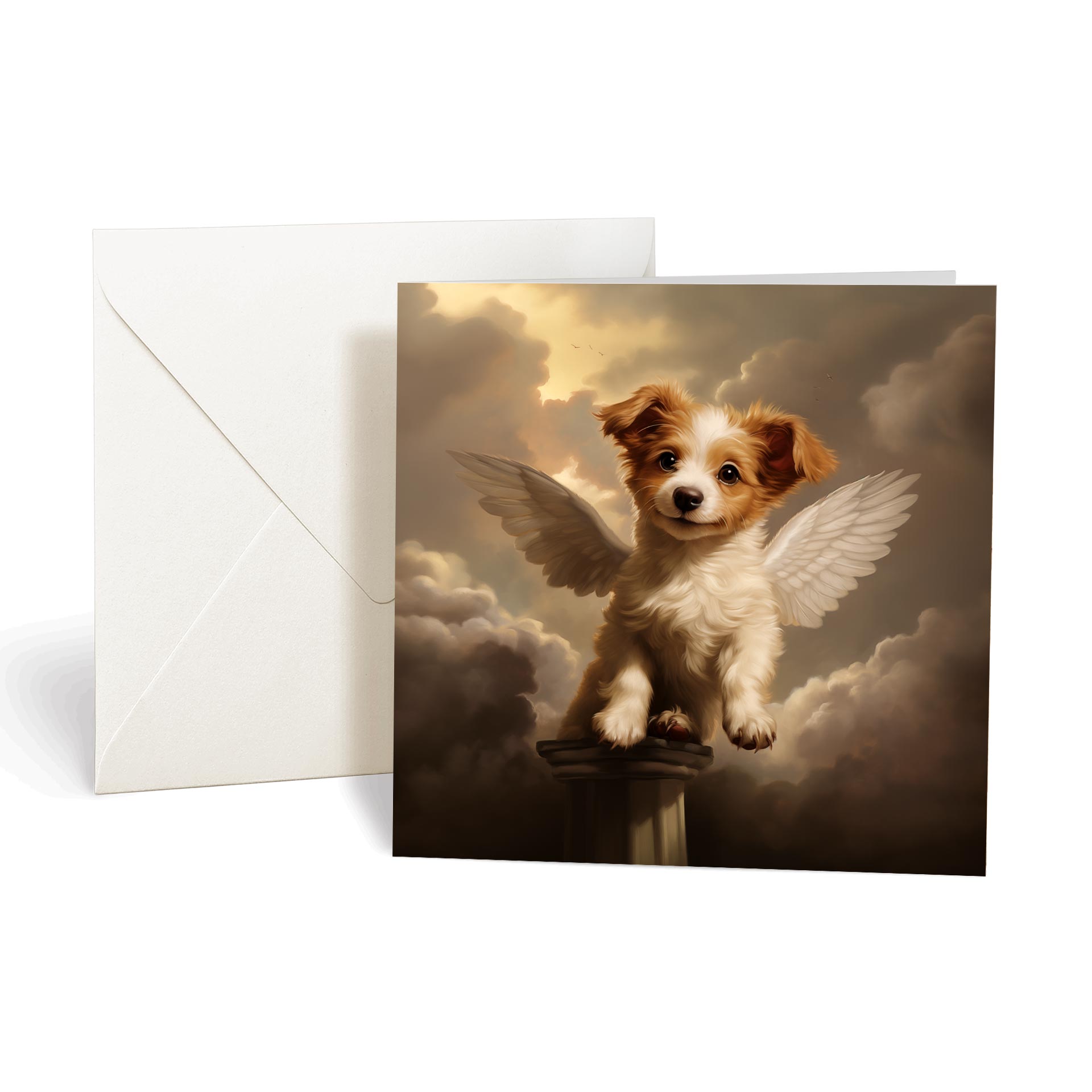 This product includes one A009-2 "Guardian Angel Dogs" greeting card from the Matchmaker Dogs design set. It includes a 16x16cm envelope.