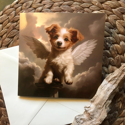 One of Flynn's 'Guardian Angel Dog' greeting card designs. Each card comes with an envelope. Detail.