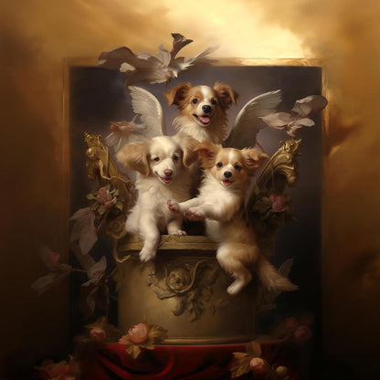 One of Flynn's 'Guardian Angel Dog' greeting card designs. Each card comes with an envelope. Detail.