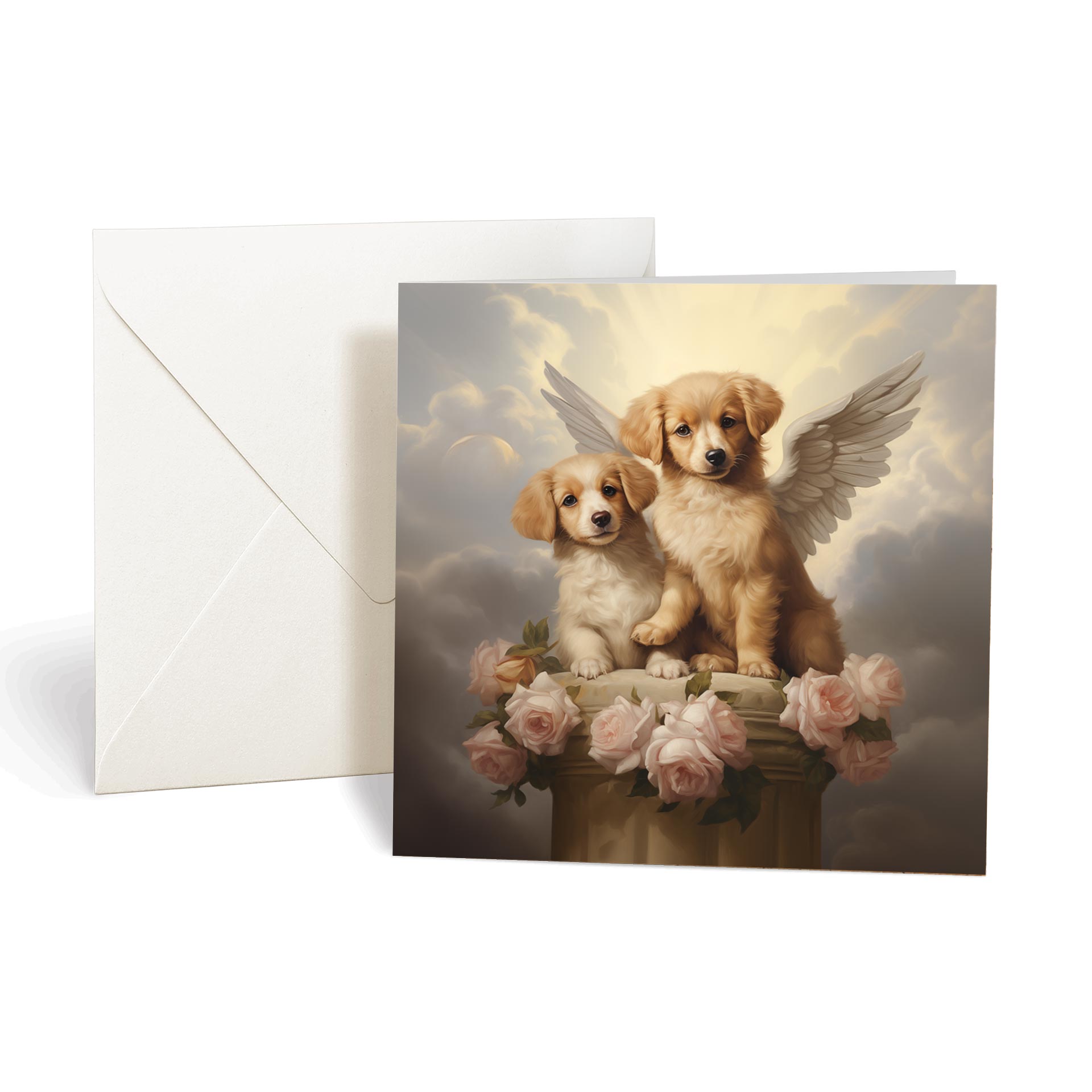 This product includes one A011-2 "Guardian Angel Dogs" greeting card from the Matchmaker Dogs design set. It includes a 16x16cm envelope.