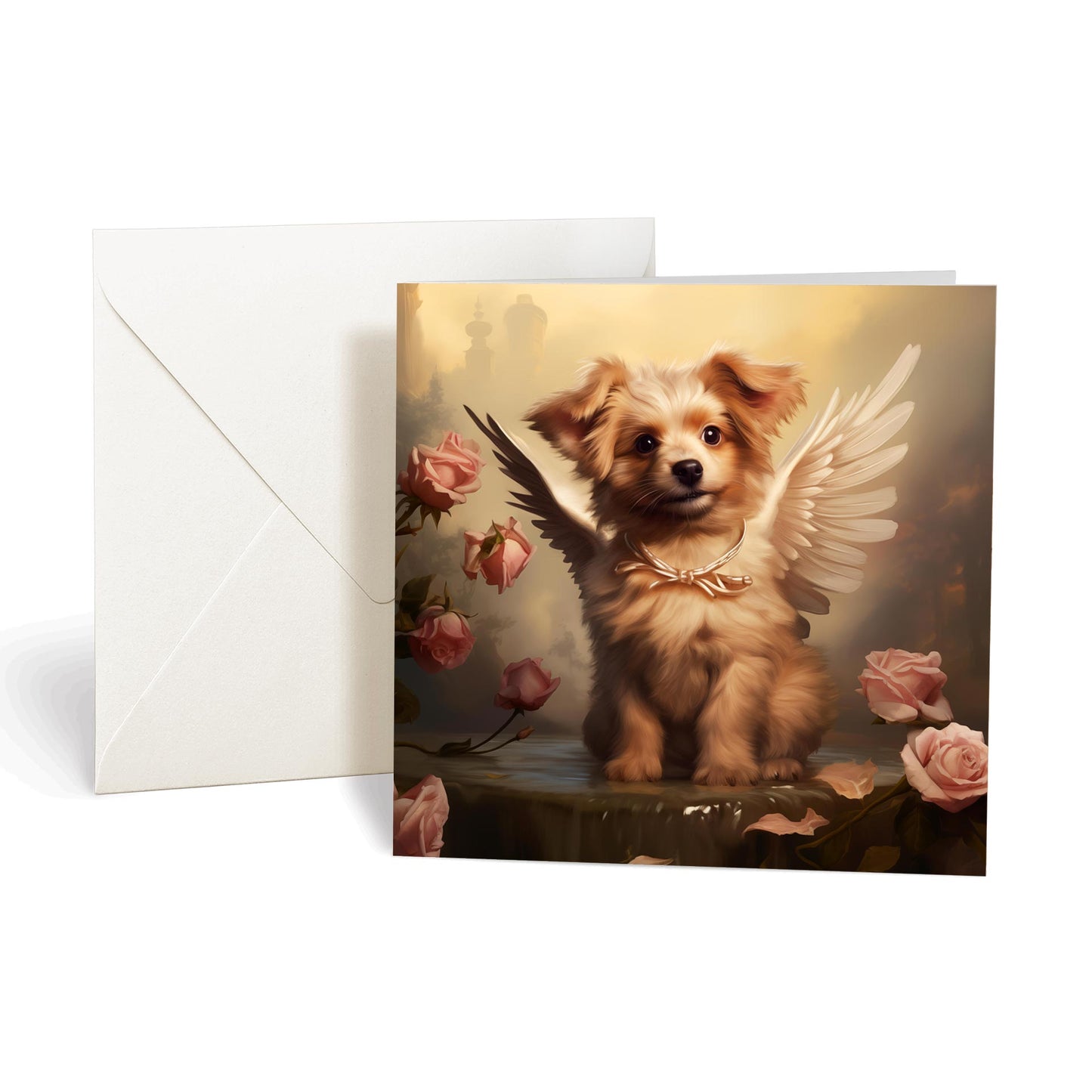 This product includes one A012-2 "Guardian Angel Dogs" greeting card from the Matchmaker Dogs design set. It includes a 16x16cm envelope.