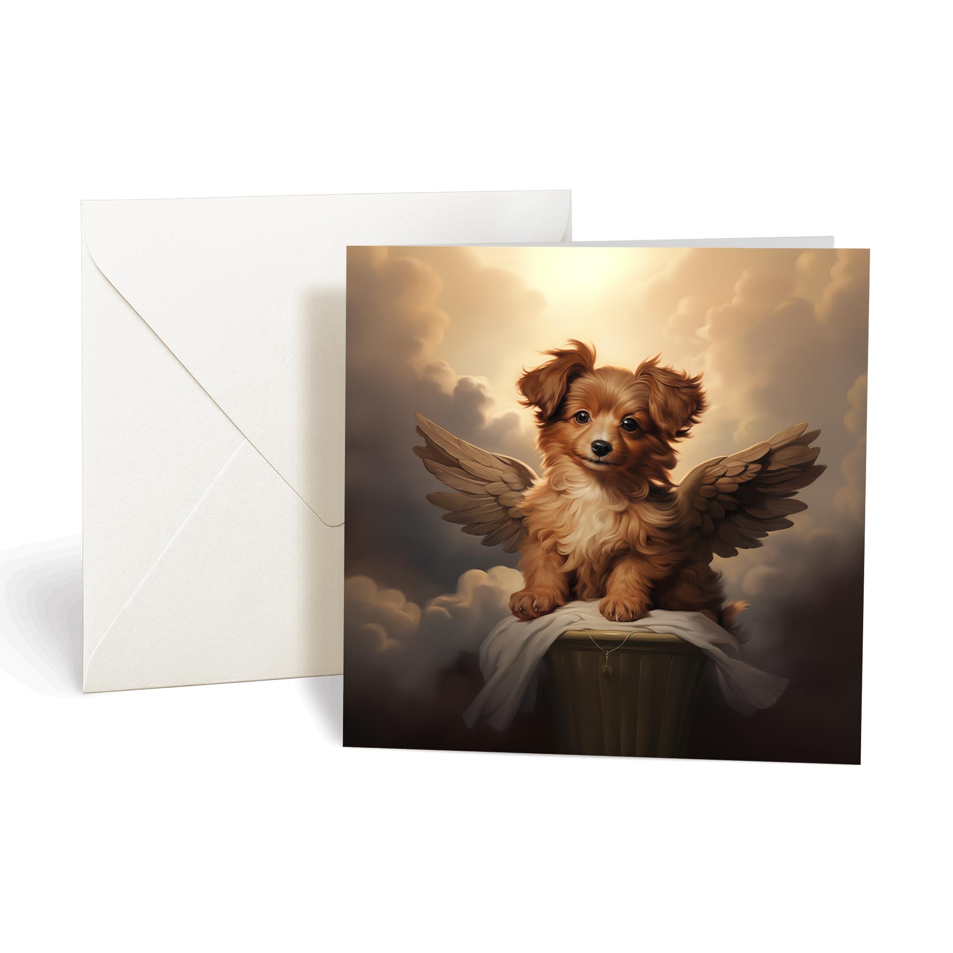 This product includes one A014 "Guardian Angel Dogs" greeting card from the Matchmaker Dogs design set. It includes a 16x16cm envelope.