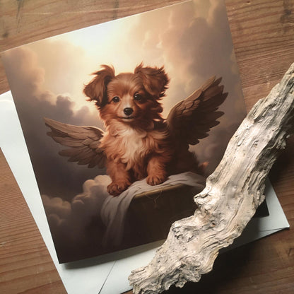 One of Flynn's 'Guardian Angel Dog' greeting card designs. Each card comes with an envelope. Detail.
