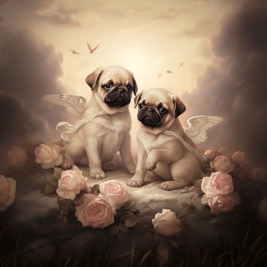 One of Flynn's 'Guardian Angel Dog' greeting card designs. Each card comes with an envelope. Detail.