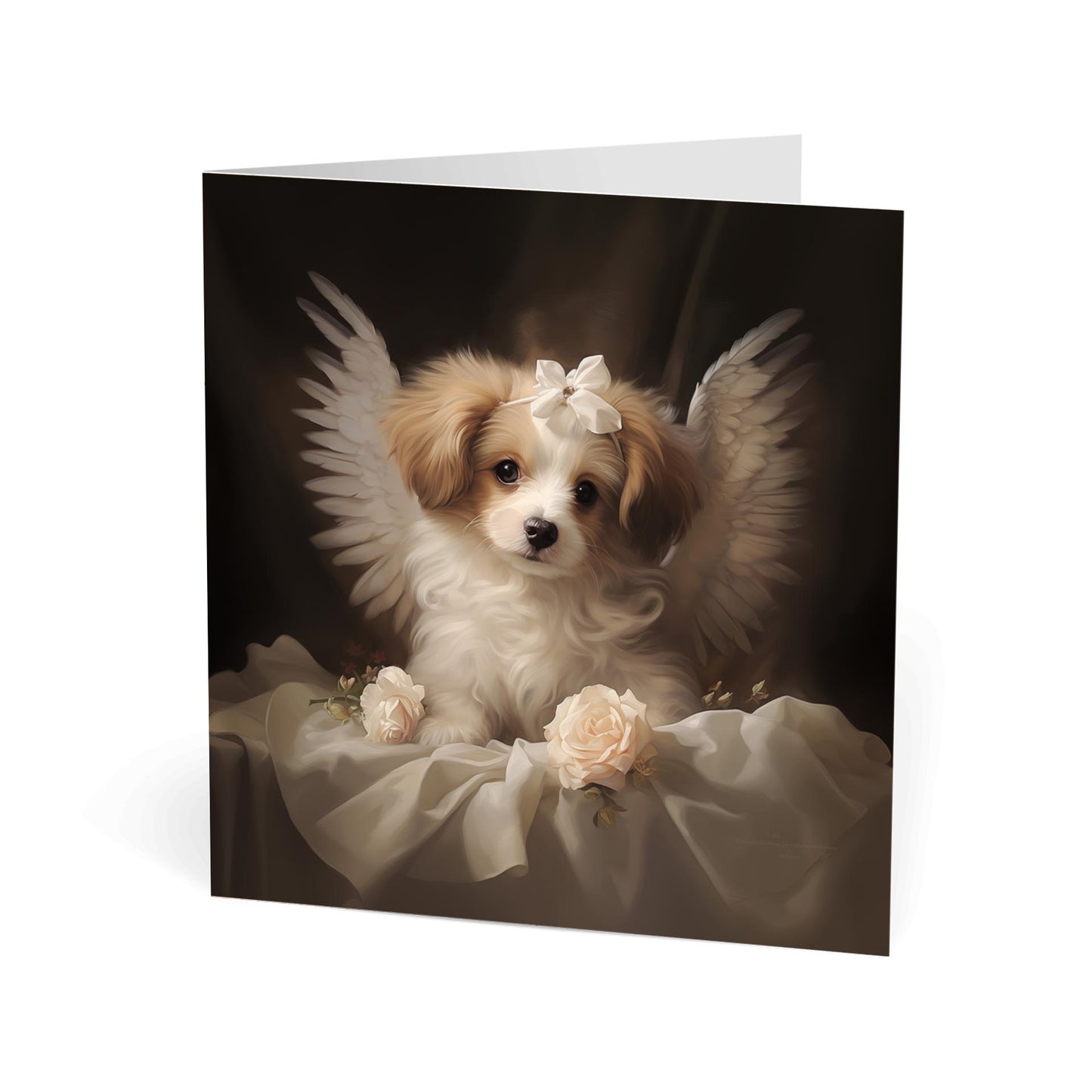 One of Flynn's 'Guardian Angel Dog' greeting card designs. Each card comes with an envelope. Detail.